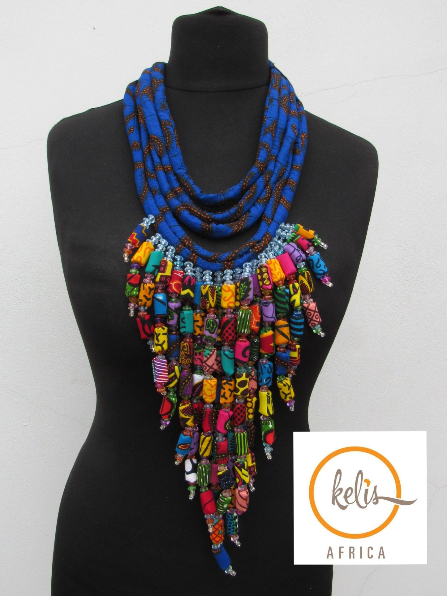African Print Statement Necklace, Ankara Gem Necklace