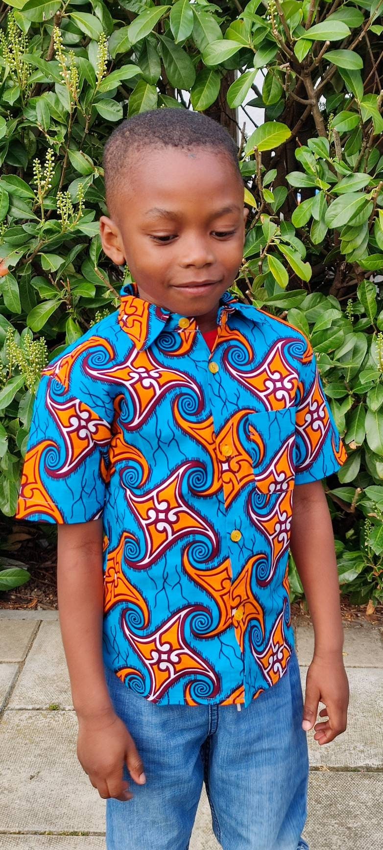 Little Boys Shirt, Ankara Print, Handmade, African Print Clothes, Short Sleeve Shirt, Party Shirt, Toddler Shirt, Waves