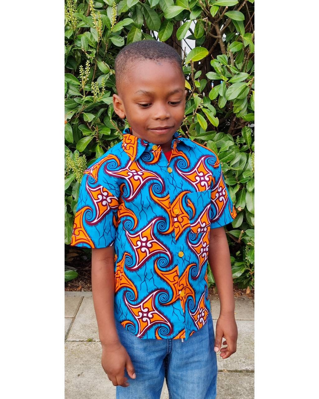 Little Boys Shirt, Ankara Print, Handmade, African Print Clothes, Short Sleeve Shirt, Party Shirt, Toddler Shirt, Waves