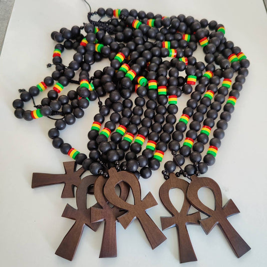 Mens Necklace/ Beaded  Necklace with Ankh Pendant