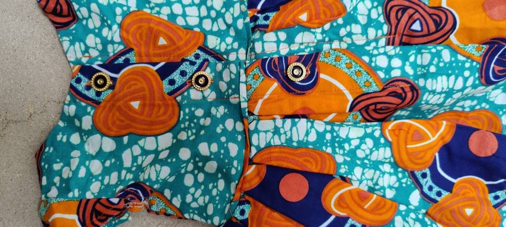 African Print  Baby Girl's Dress With Hairband /Turquoise