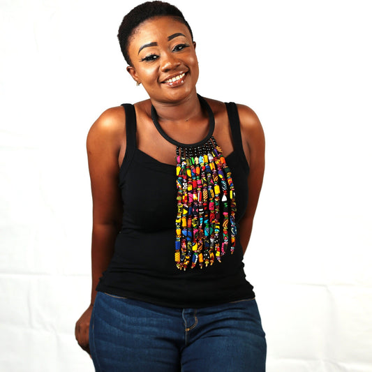 Tassel Neckpiece,  African Necklace, Statement Neckpiece, Long Necklace/