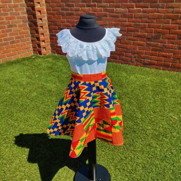 Kente Girls Party Top and Skirt Set. African Print/ankara girls dresses