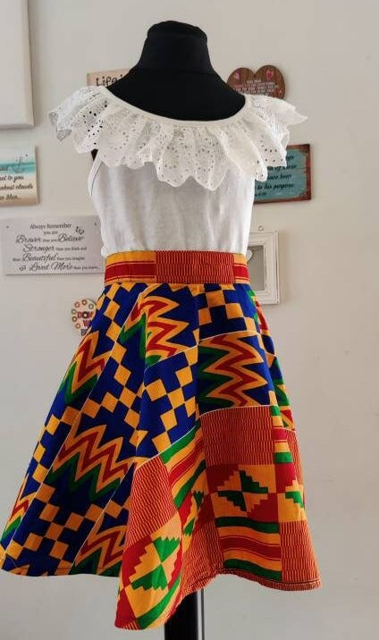 Kente Girls Party Top and Skirt Set. African Print/ankara girls dresses