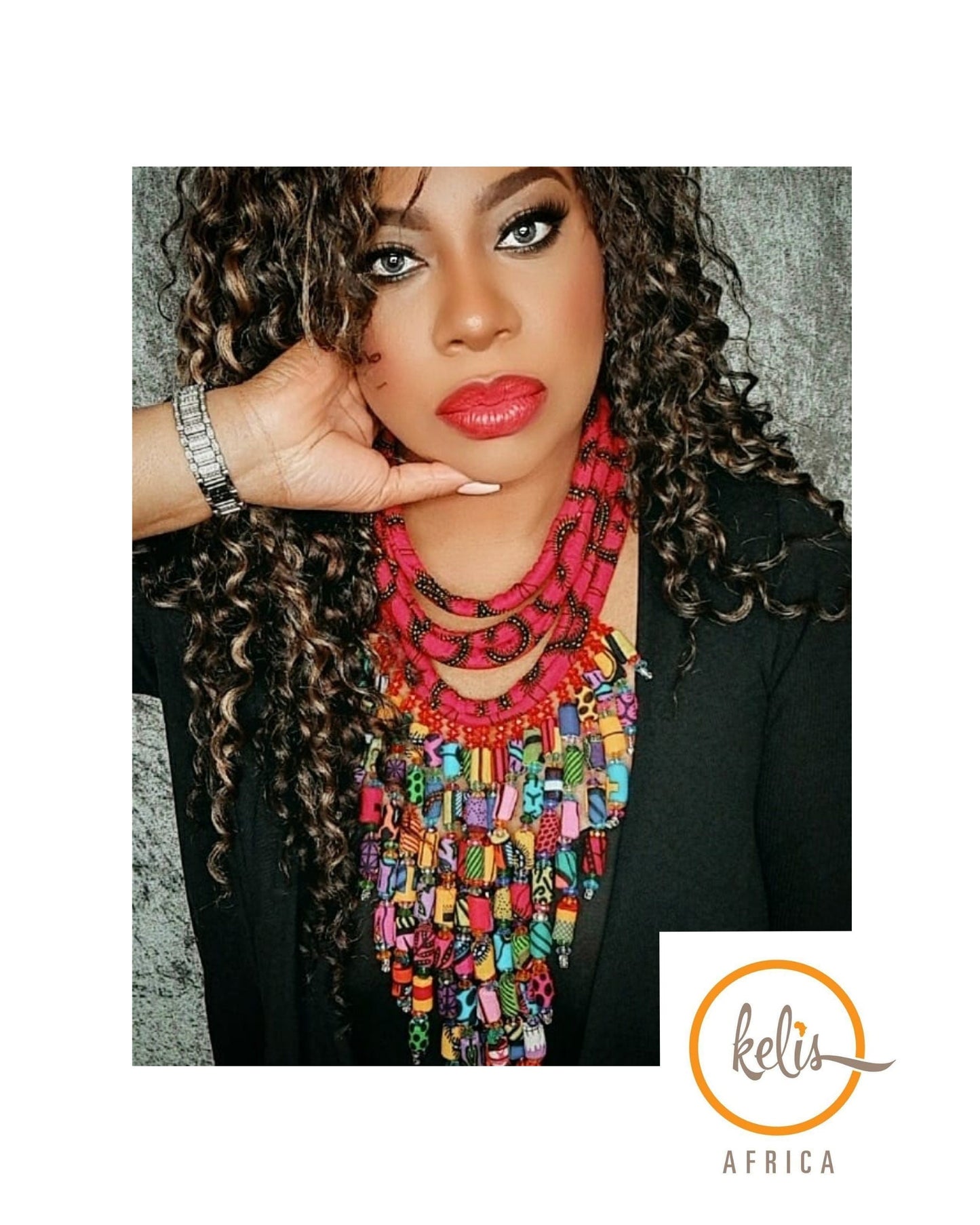 African Print Statement Necklace, Ankara Gem Necklace