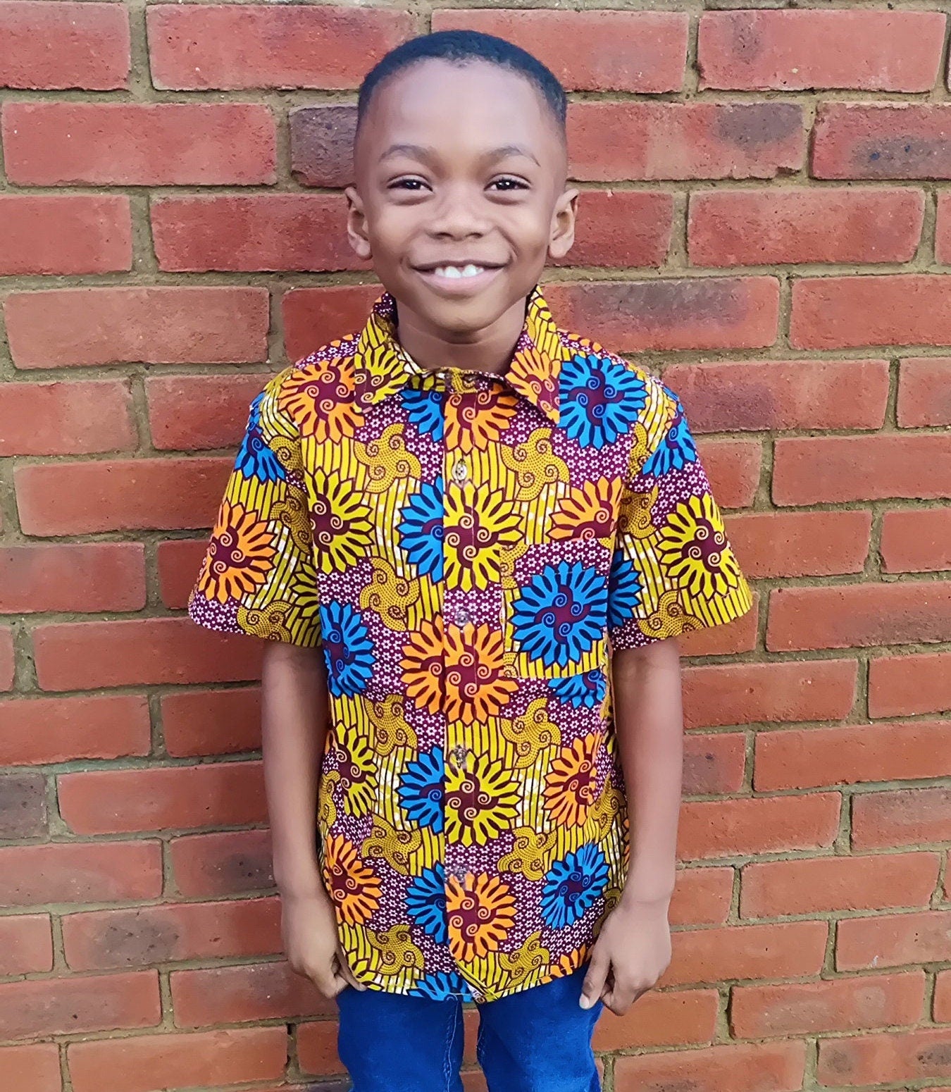 Little Boys Shirt, Ankara Print, Handmade, African Print Clothes, Short Sleeve Shirt, Party Shirt, Toddler Shirt, Waves