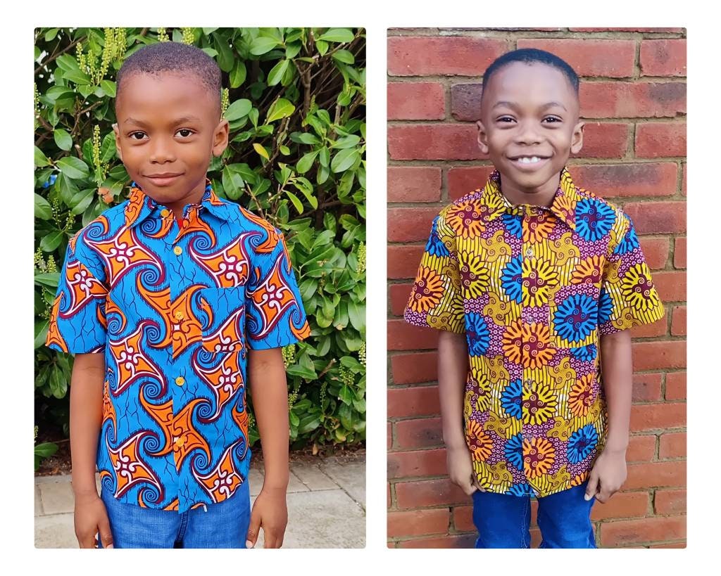 Little Boys Shirt, Ankara Print, Handmade, African Print Clothes, Short Sleeve Shirt, Party Shirt, Toddler Shirt, Waves