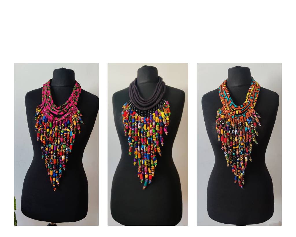 African Print Statement Necklace, Ankara Gem Necklace