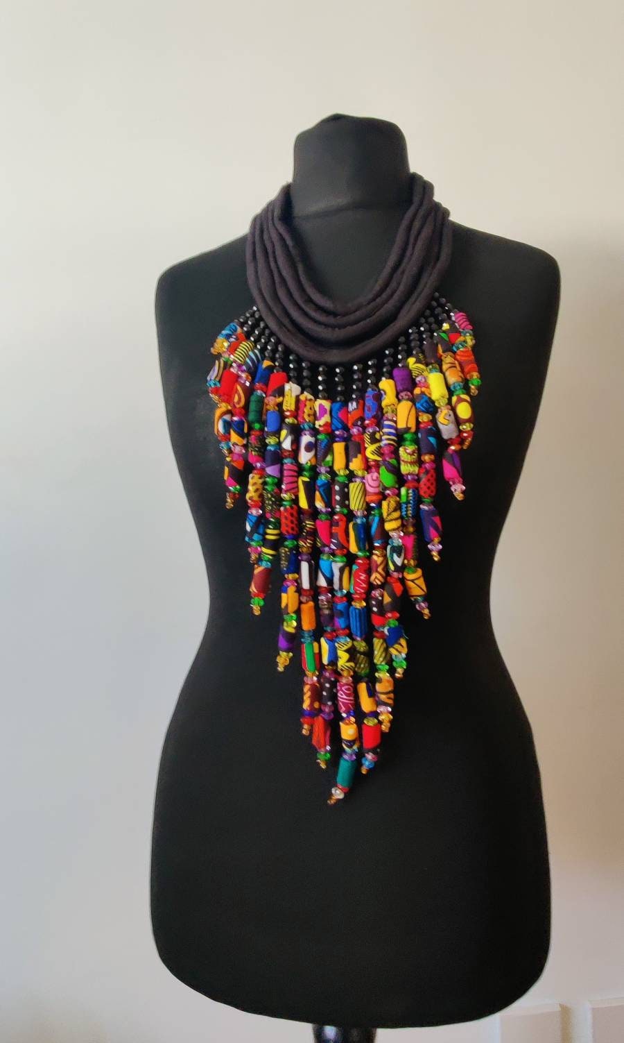 African Print Statement Necklace, Ankara Gem Necklace