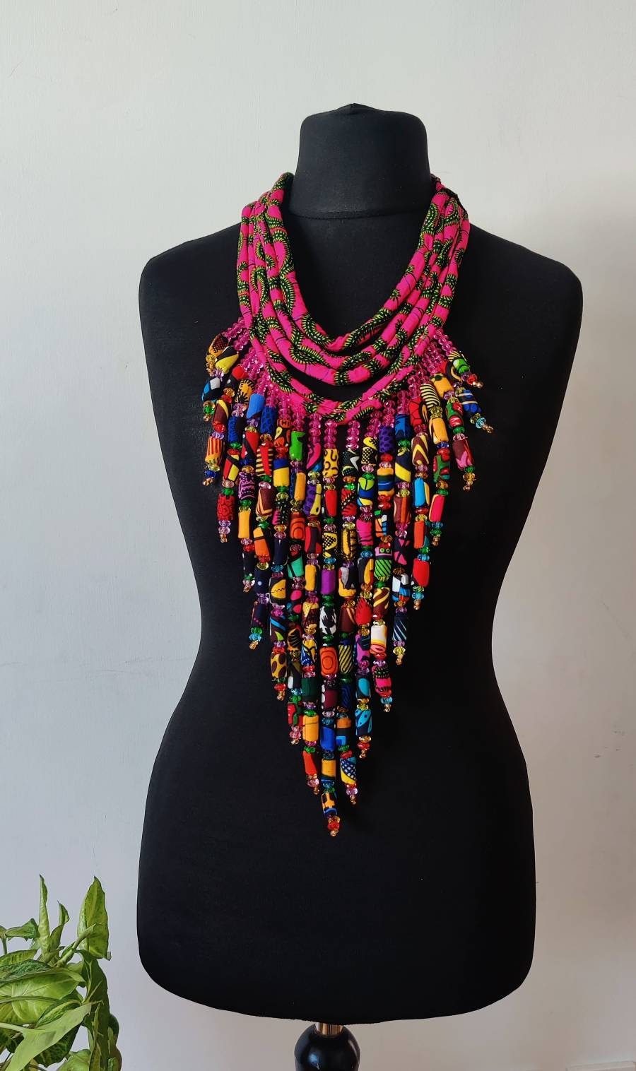 African Print Statement Necklace, Ankara Gem Necklace