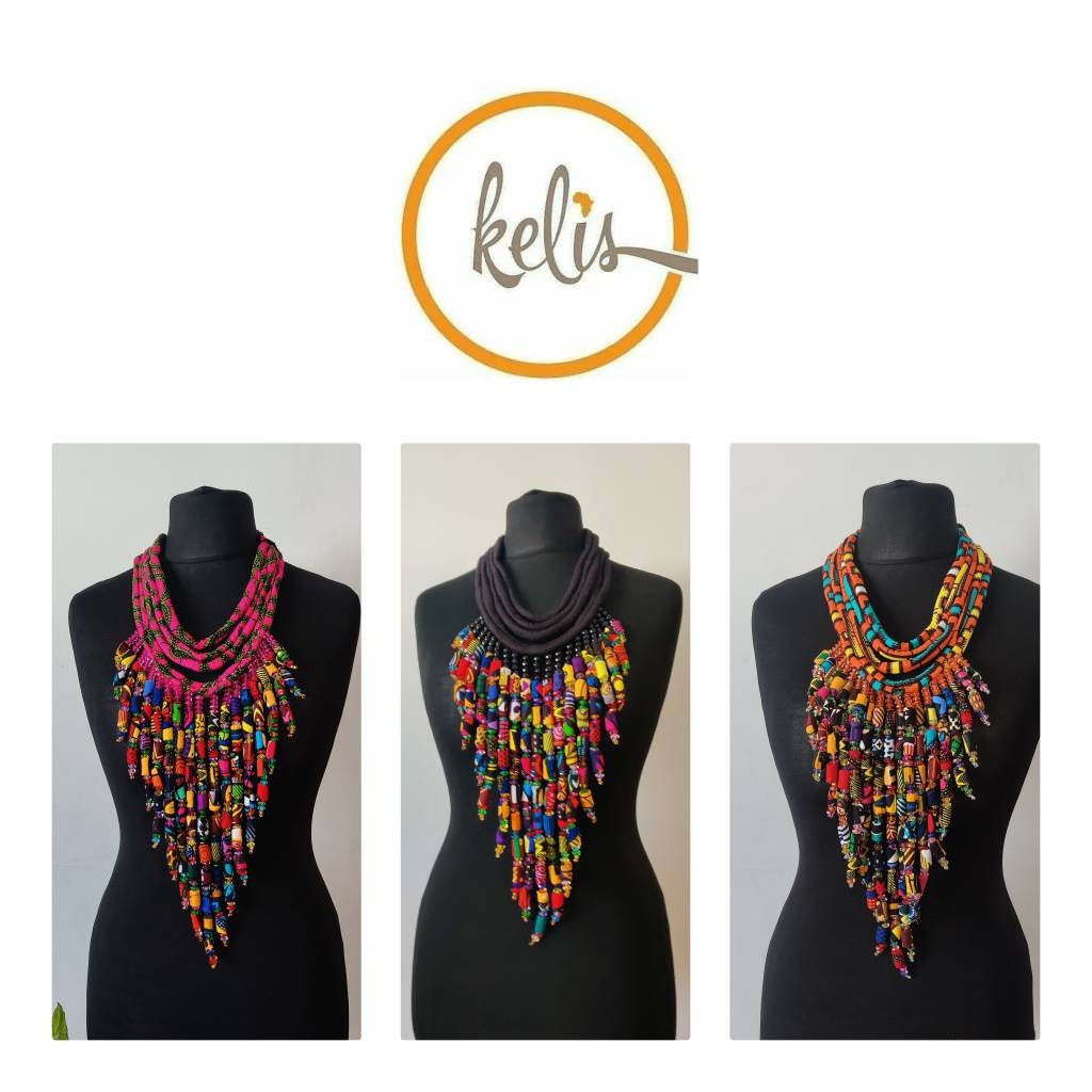 African Print Statement Necklace, Ankara Gem Necklace