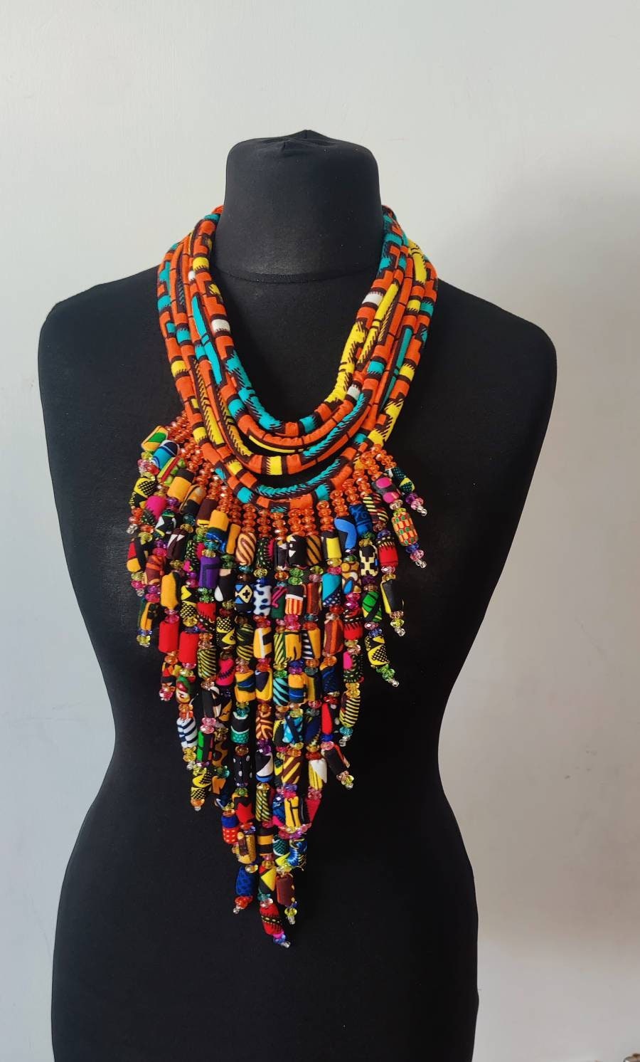 African Print Statement Necklace, Ankara Gem Necklace