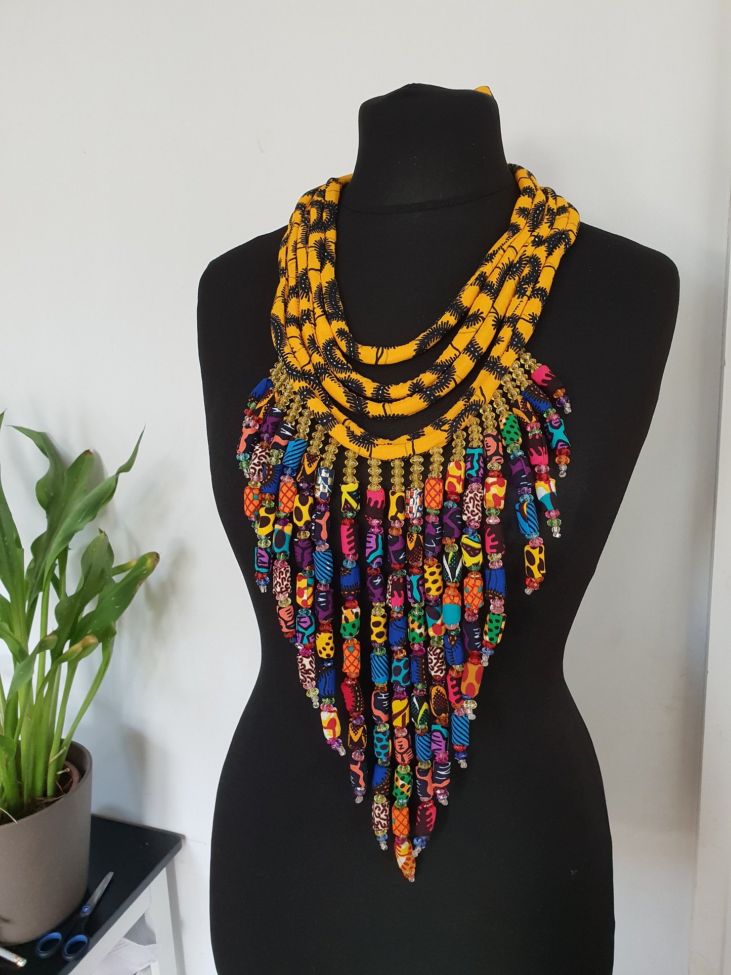 African Print Statement Necklace, Ankara Gem Necklace