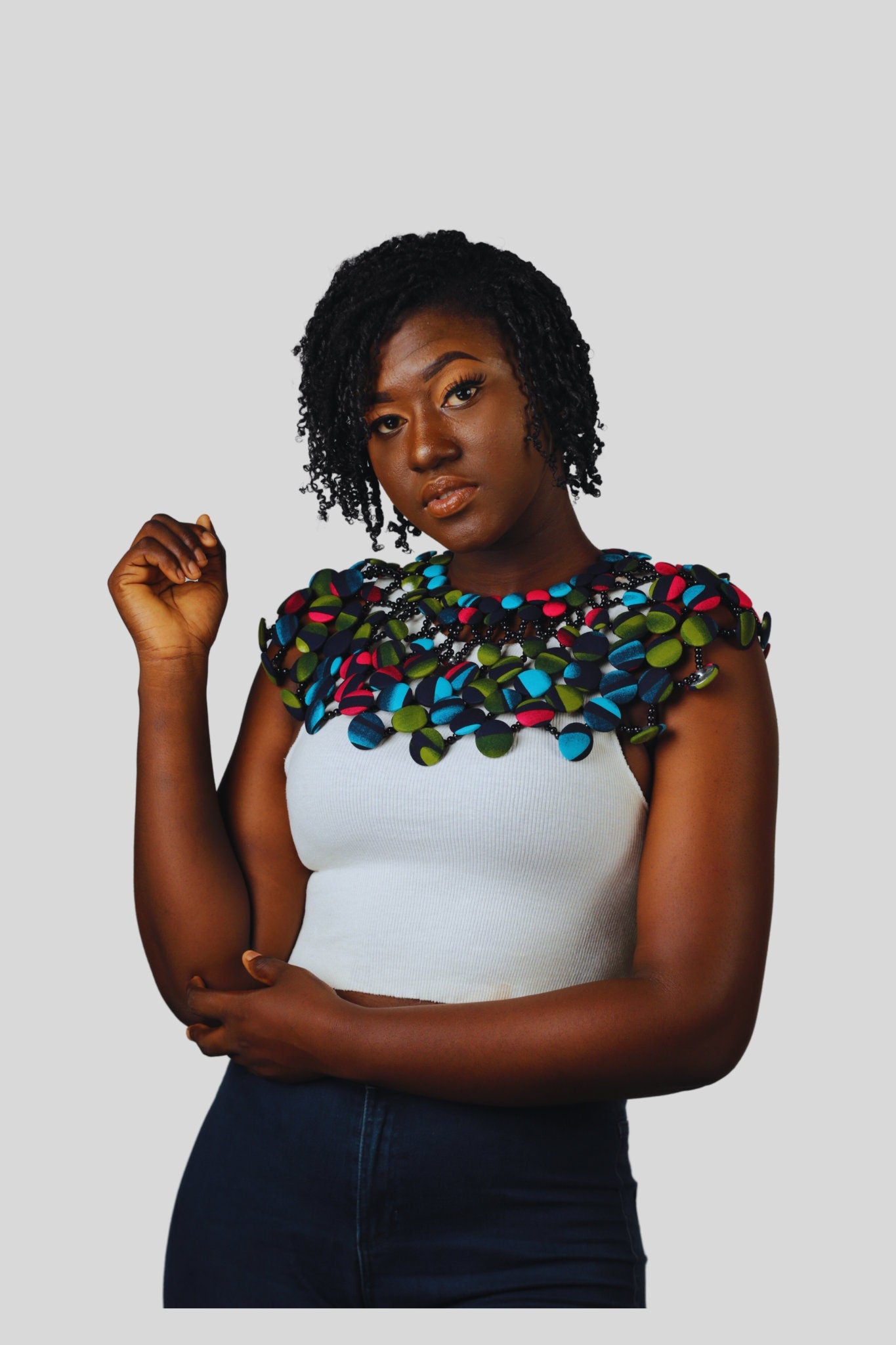 African Print Statement Necklace/Statement Ankara/ African Print Button Cape/Small