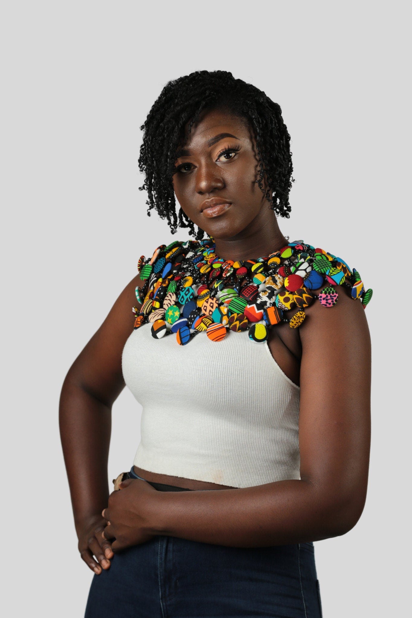 African Print Statement Necklace/Statement Ankara/ African Print Button Cape/Small