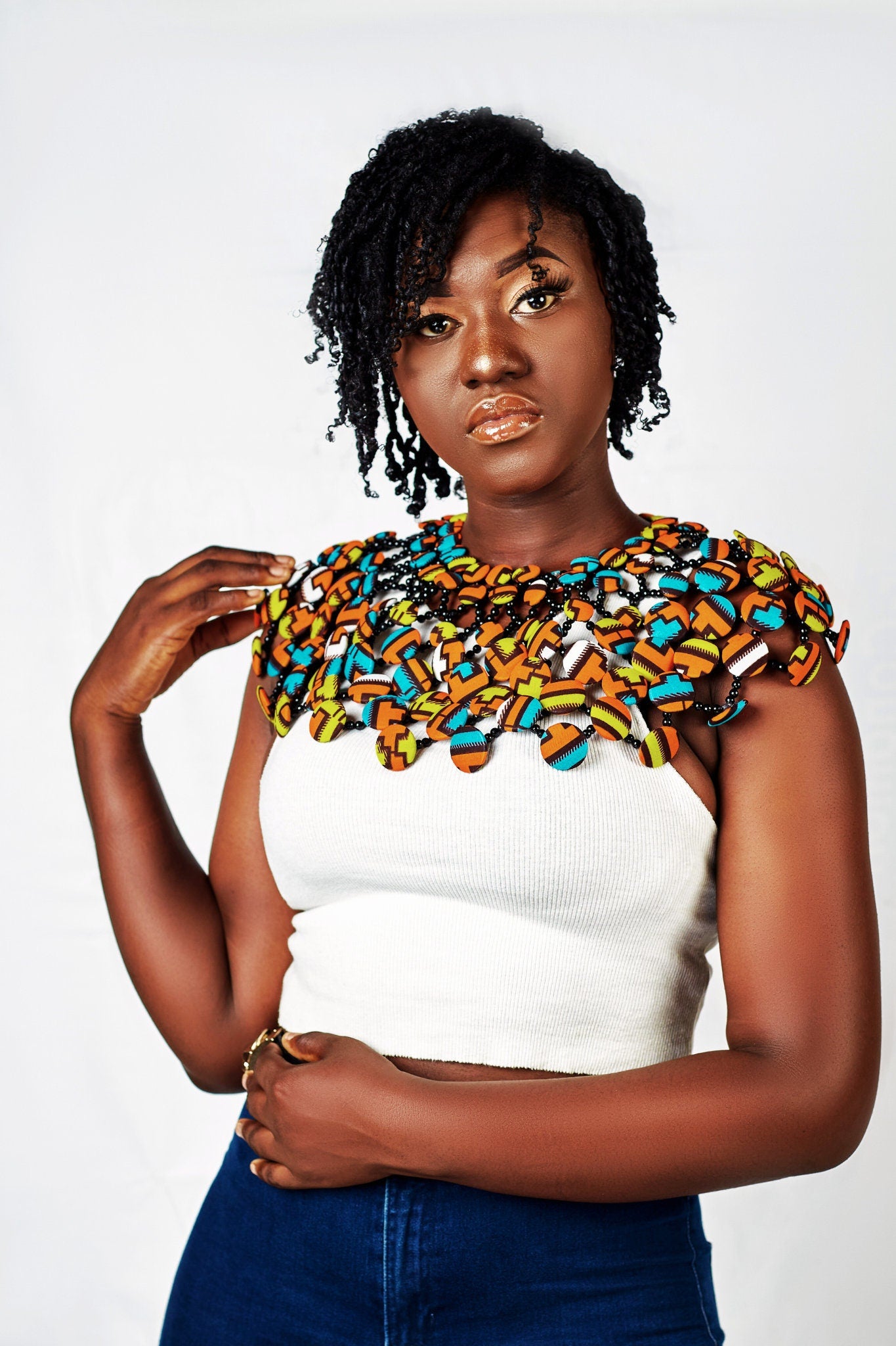 African Print Statement Necklace/Statement Ankara/ African Print Button Cape/Small