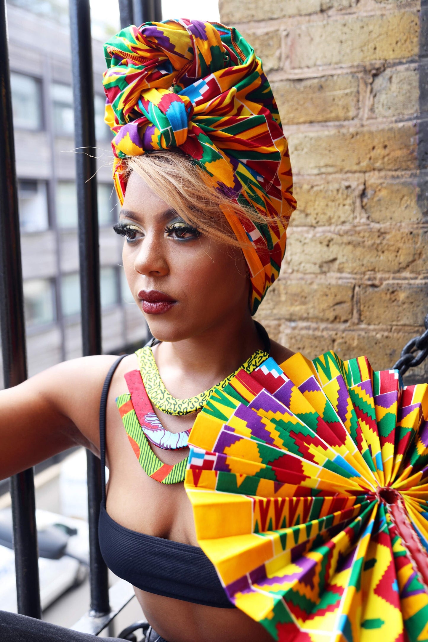 African Print Folding Hand Fan/ Supersize