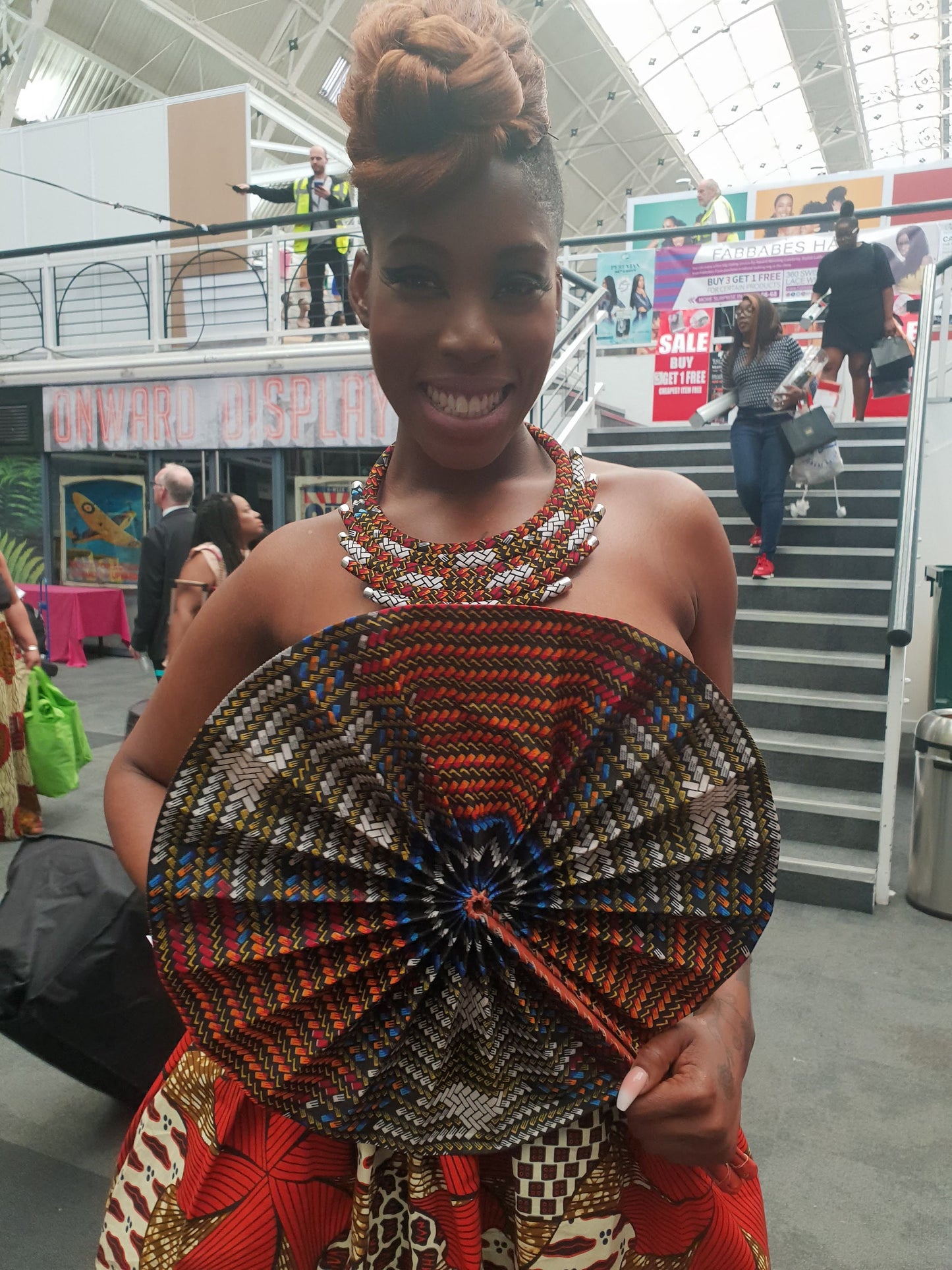 African Print Folding Hand Fan/ Supersize