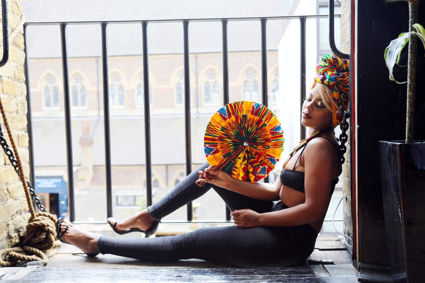 African Print Folding Hand Fan/ Supersize