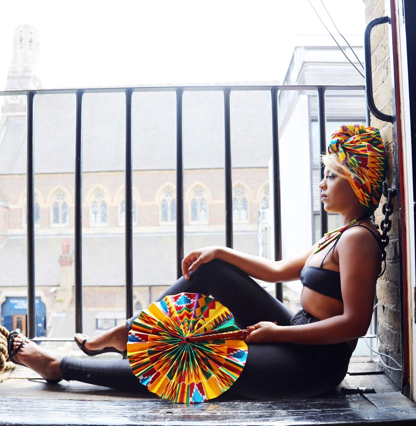 African Print Folding Hand Fan/ Supersize