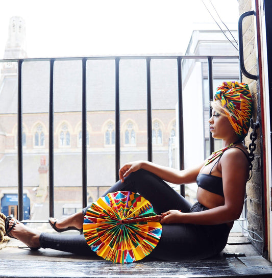 African Print Folding Hand Fan/ Supersize