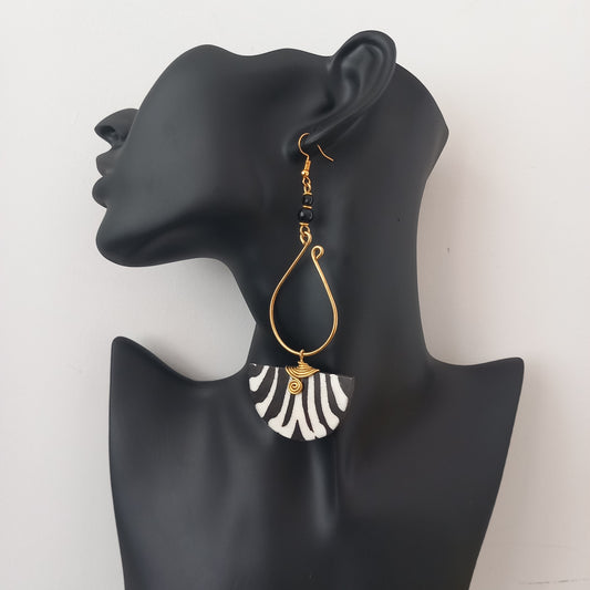 Elegant Curved  Brass and Bone Pendulum Earrings