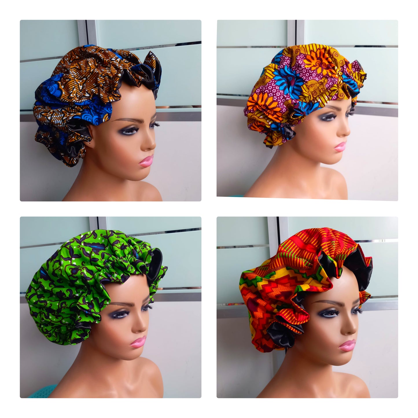 Xtra Large Satin Bonnet/ Ankara Print/African Print Bonnet satin-lined