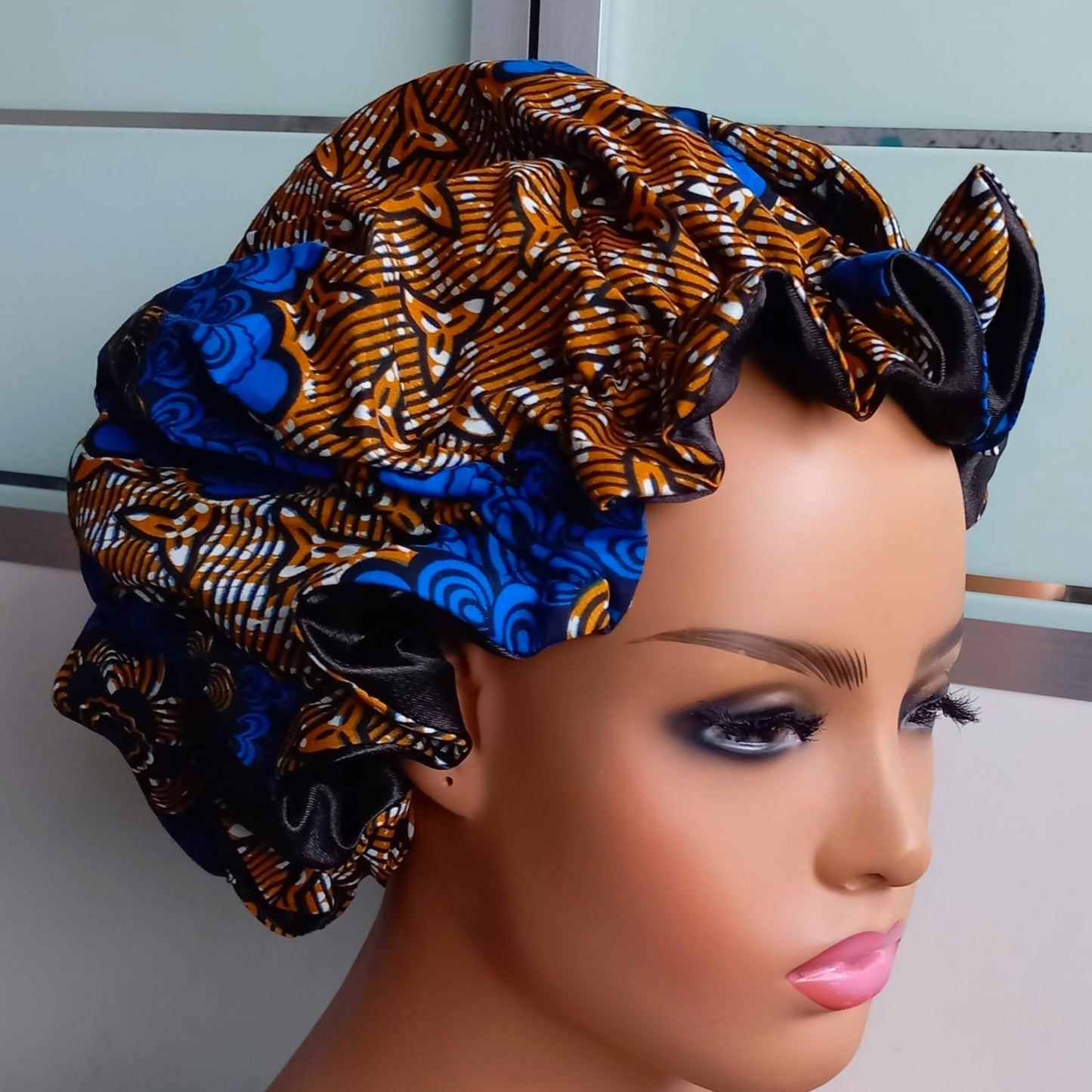 Xtra Large Satin Bonnet/ Ankara Print/African Print Bonnet satin-lined