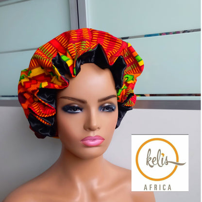 Xtra Large Satin Bonnet/ Ankara Print/African Print Bonnet satin-lined