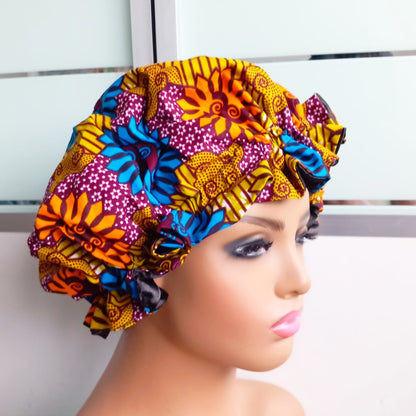 Xtra Large Satin Bonnet/ Ankara Print/African Print Bonnet satin-lined