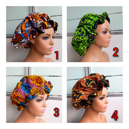 Xtra Large Satin Bonnet/ Ankara Print/African Print Bonnet satin-lined