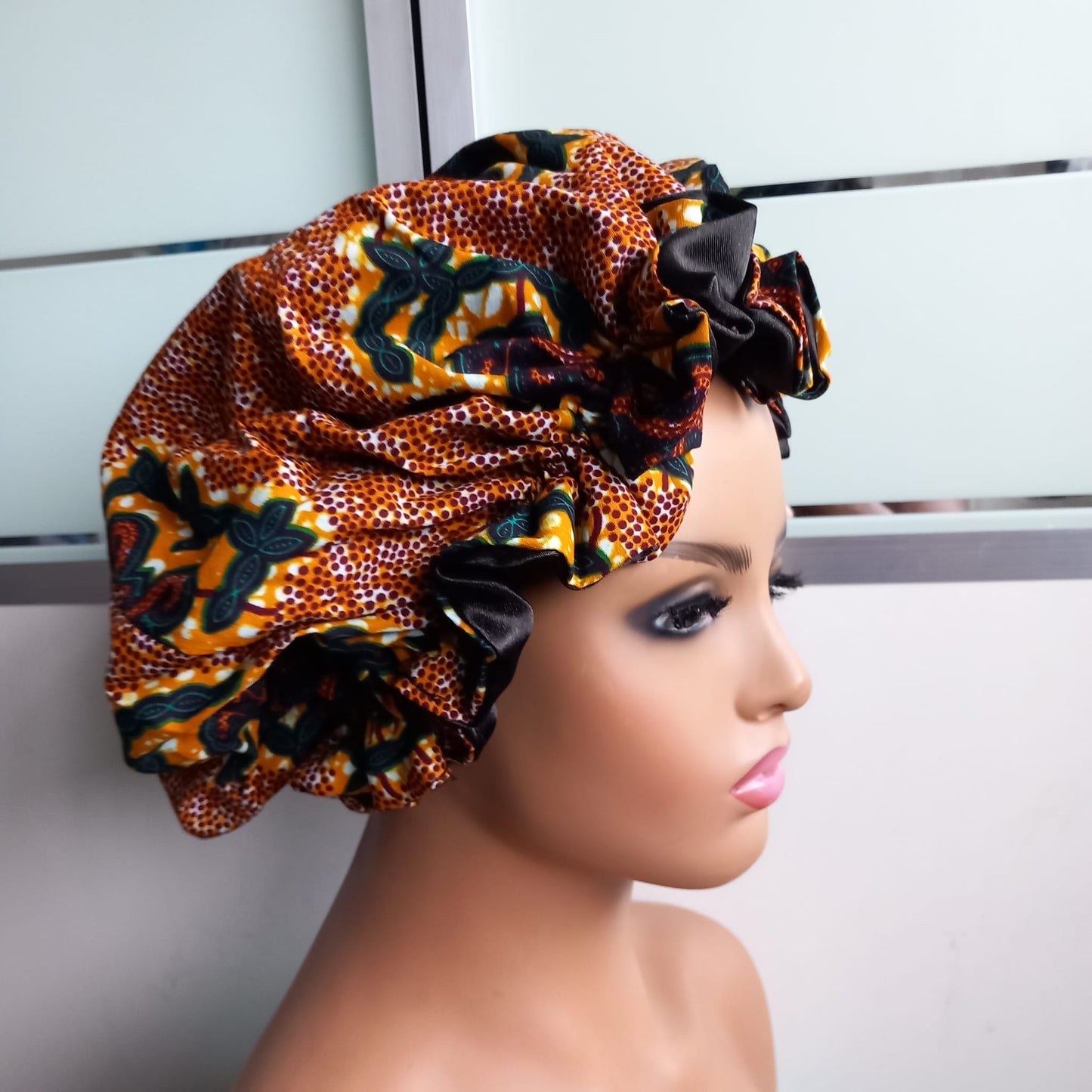 Xtra Large Satin Bonnet/ Ankara Print/African Print Bonnet satin-lined