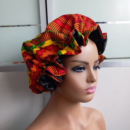 Xtra Large Satin Bonnet/ Ankara Print/African Print Bonnet satin-lined