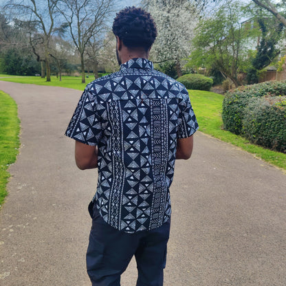 Men's African Print Short Sleeve Shirt/ Black and White