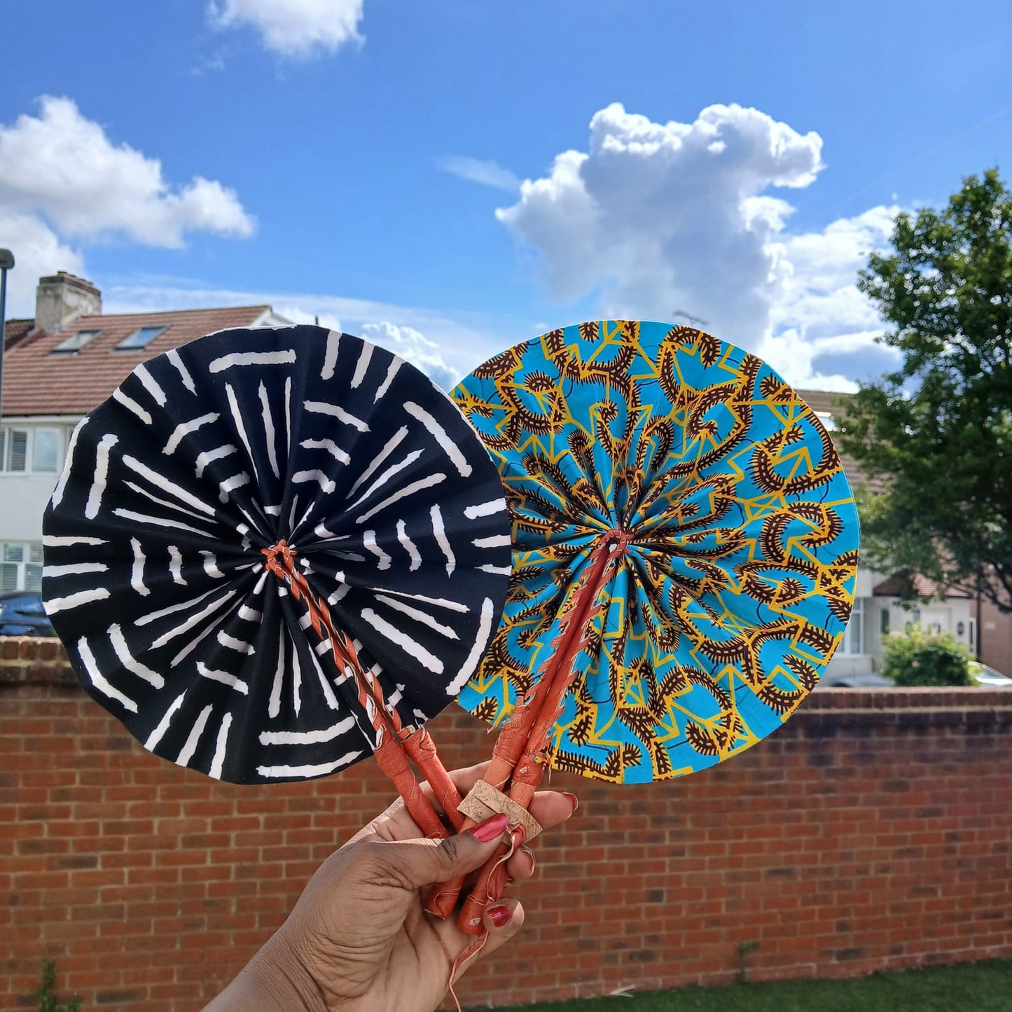African Print Folding Hand Fan Set of 2 Mini