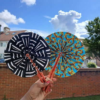 African Print Folding Hand Fan Set of 2 Mini