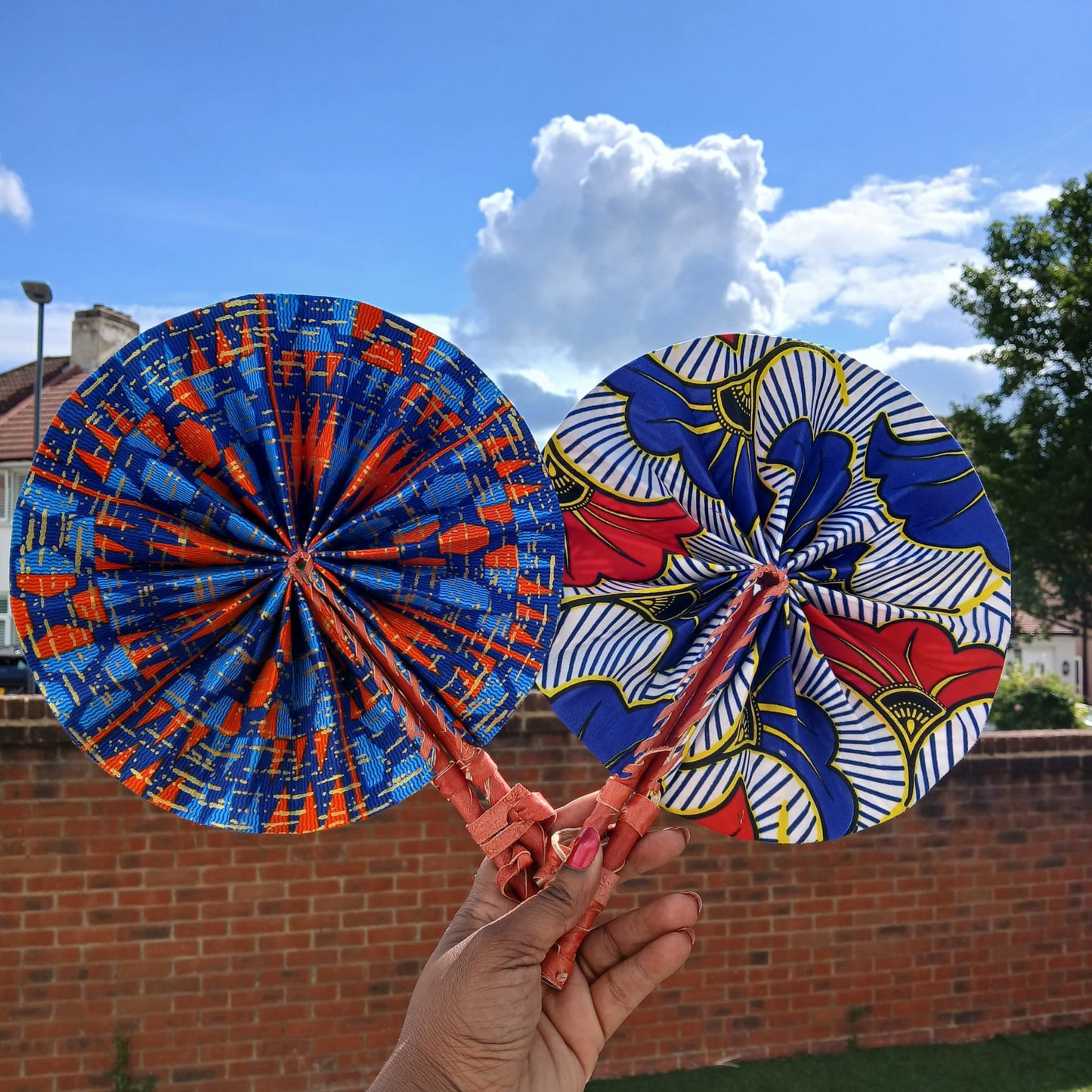 African Print Folding Hand Fan Set of 2 Mini