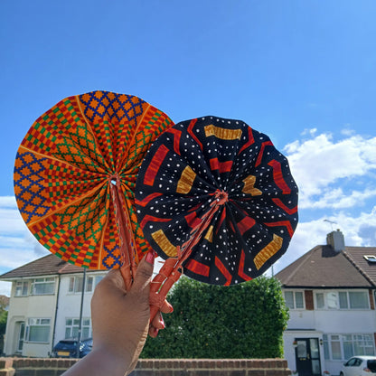 African Print Folding Hand Fan Set of 2 Mini