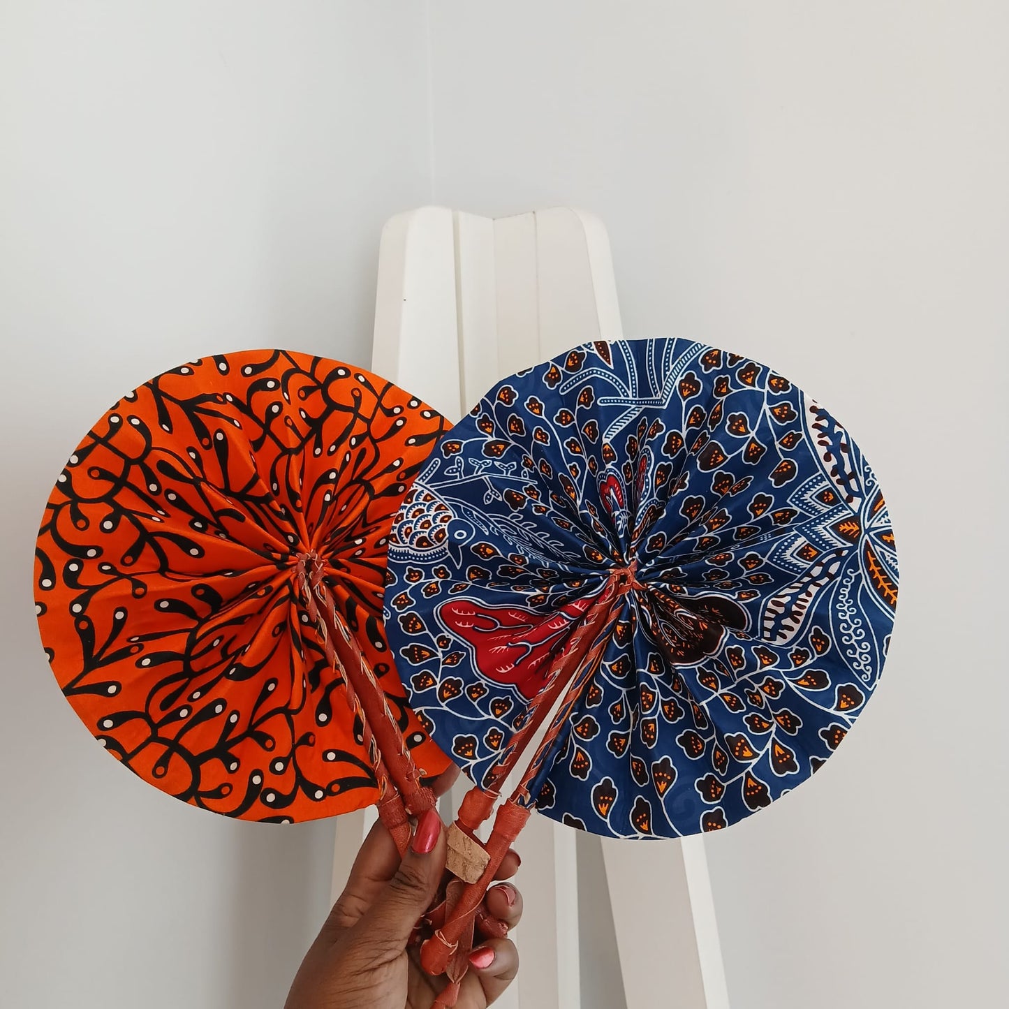 African Print Folding Hand Fan Set of 2 Mini