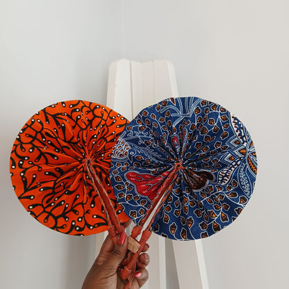 African Print Folding Hand Fan Set of 2 Mini