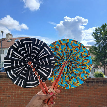 African Print Folding Hand Fan Set of 2 Mini