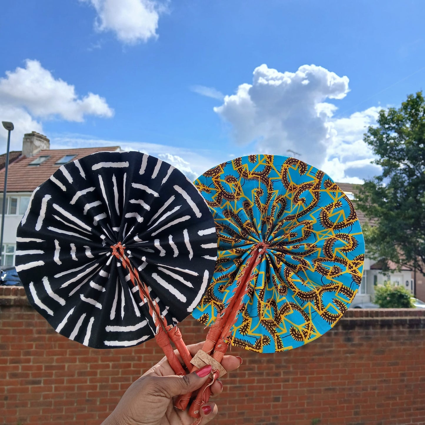 African Print Folding Hand Fan Set of 2 Mini