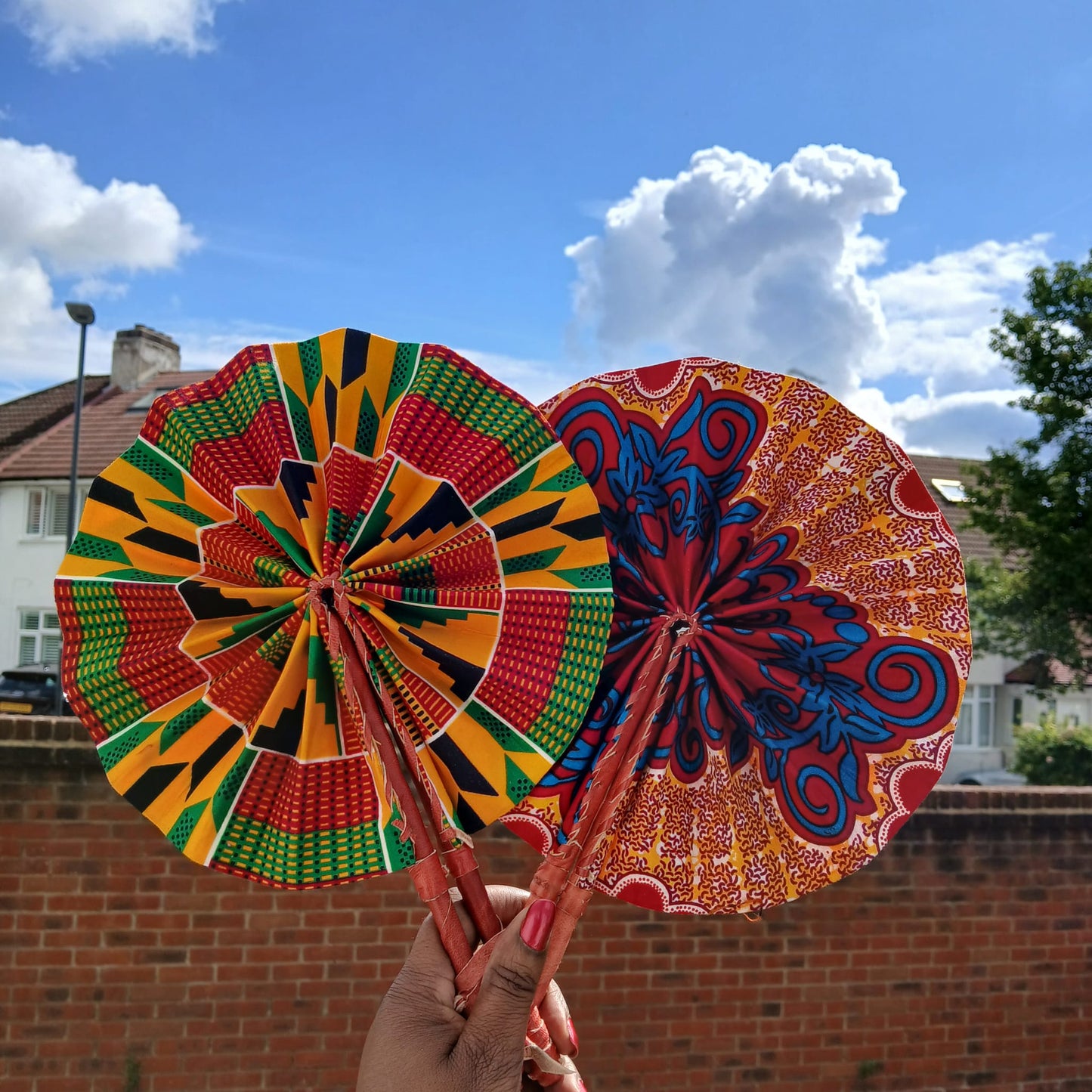 African Print Folding Hand Fan Set of 2 Mini