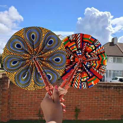 African Print Folding Hand Fan Set of 2 Mini