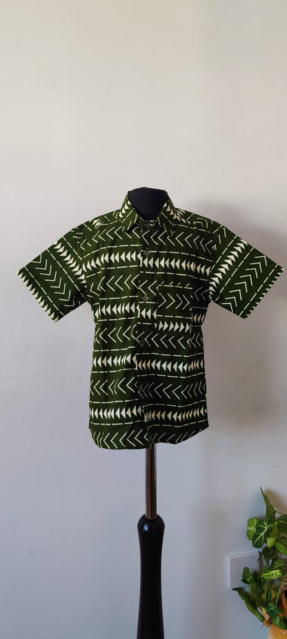 African Print Boys Shirt/ Zulu Green