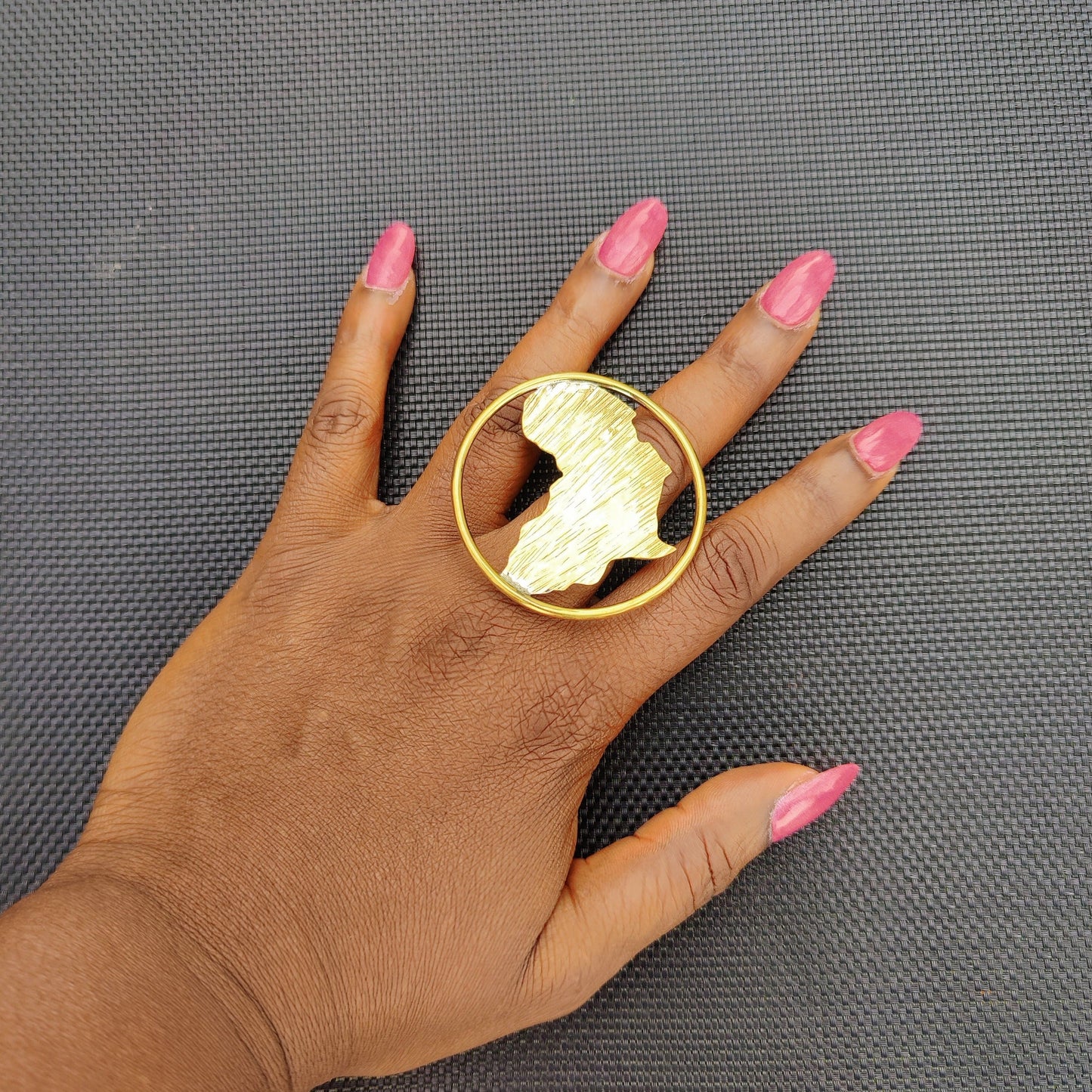 Africa Shape Chunky Golden Brass Adjustable Ring