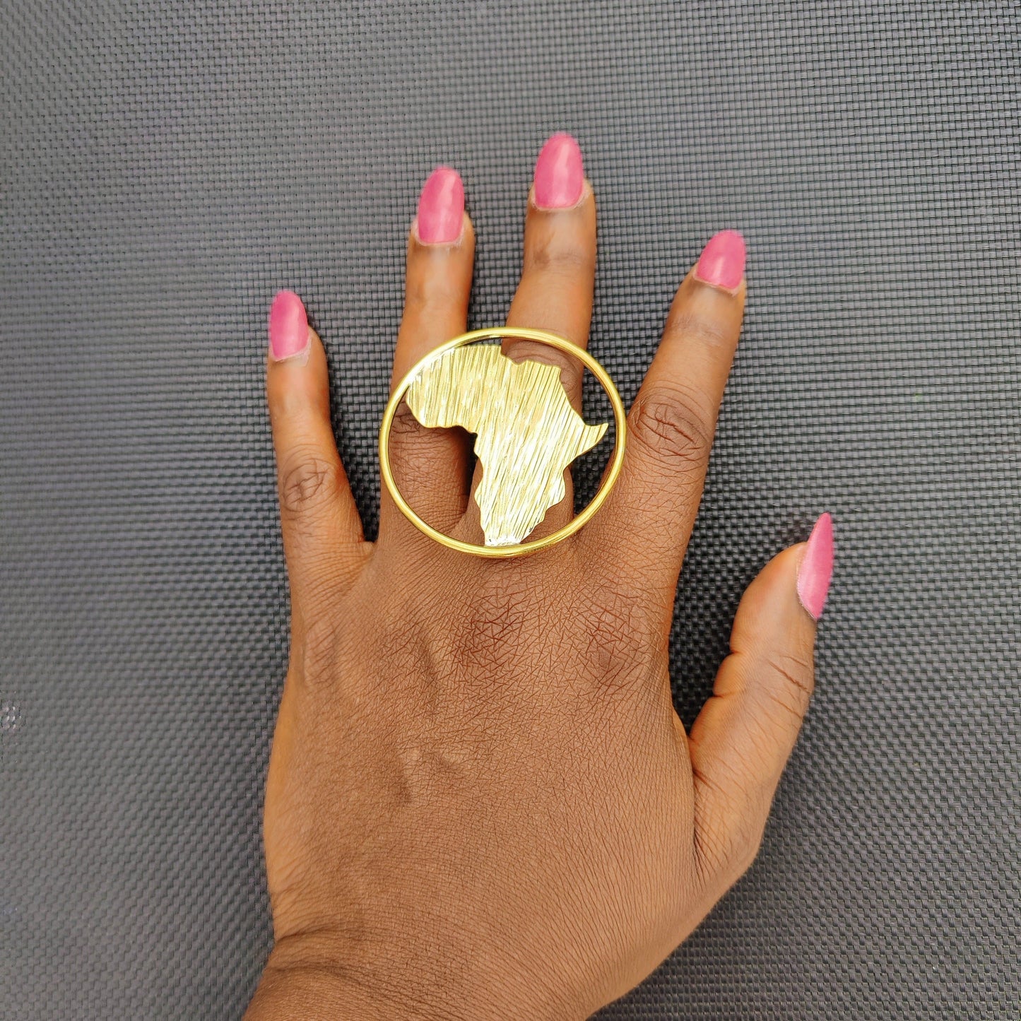 Africa Shape Chunky Golden Brass Adjustable Ring