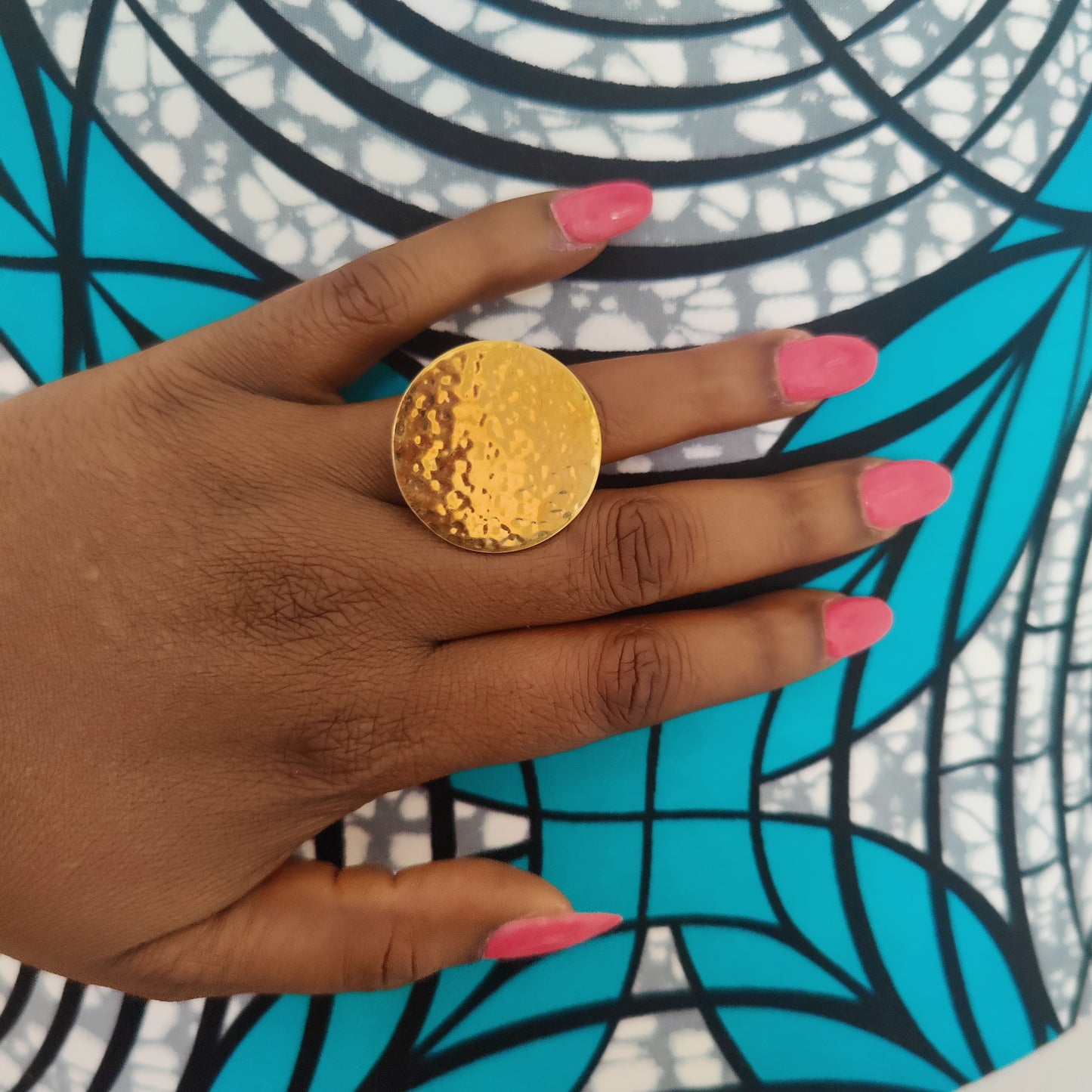 Circle Shape Chunky Golden Brass Adjustable Ring