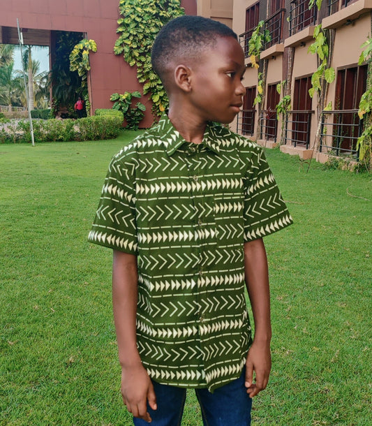 African Print Boys Shirt/ Zulu Green