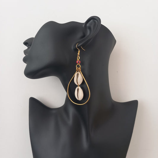 Cowrie and Brass Earrings
